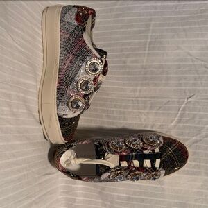 Kurt Geiger Jewel-Embellished Plaid Sneakers